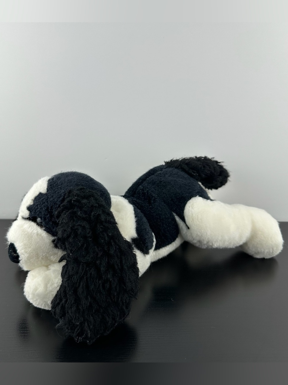 Russ Berrie RARE Black & White Puppy Dog 11” Plush Stuffed Animal READ